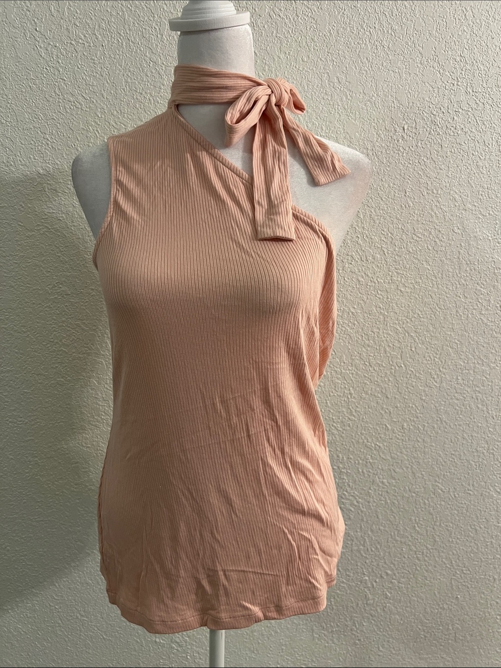 1. State Peach Ribbed Sleeveless Tie-Neck Top